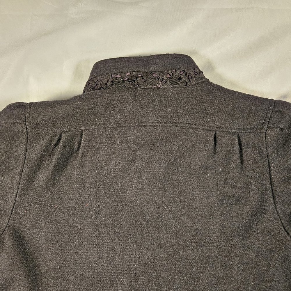 Julia Klein 3 Button Black Pea Coat with Lace Collar Vintage with Shoulder Pads - Picture 11 of 13